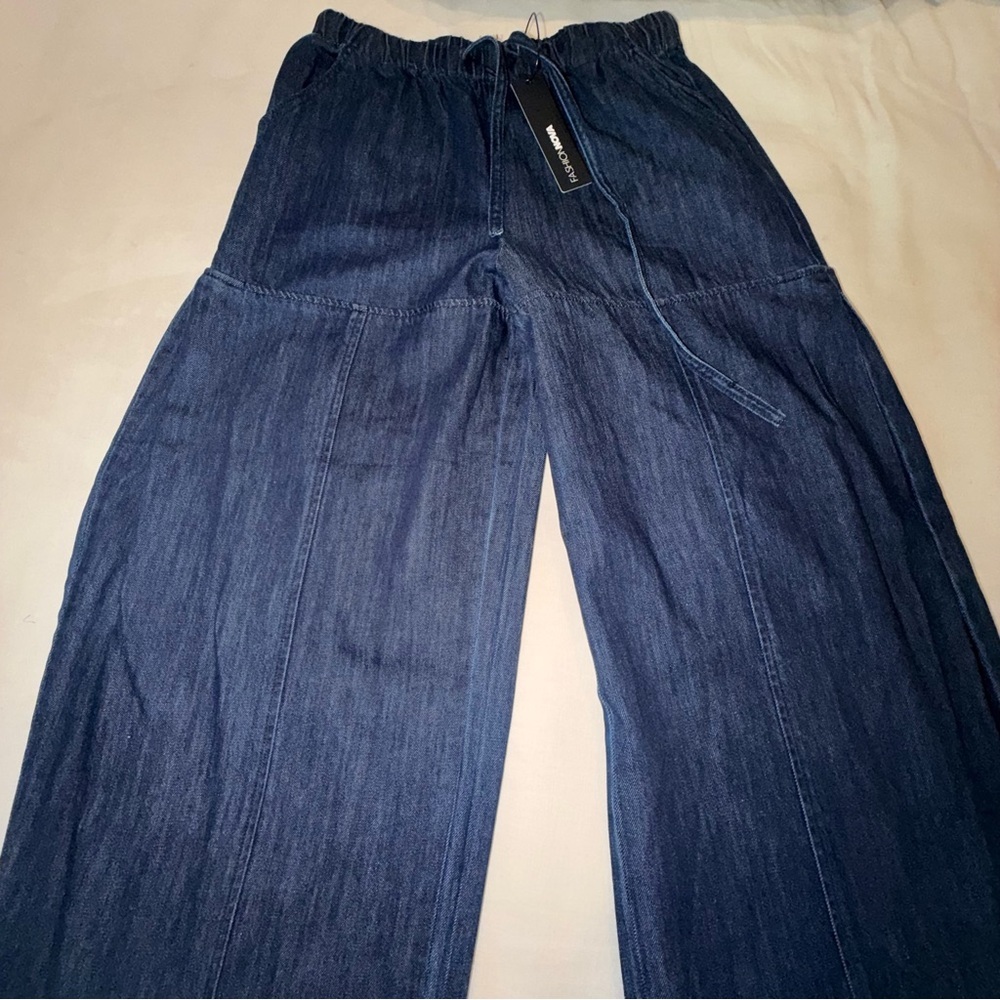 NWT Fashion Nova Wide Leg Pull On Jeans Dark Wash Palazzo Denim Size S - Picture 3 of 11
